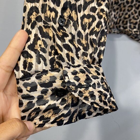 Zara Leopard Print Sheer Long Sleeves Button Down Shirt - Picture 5 of 8